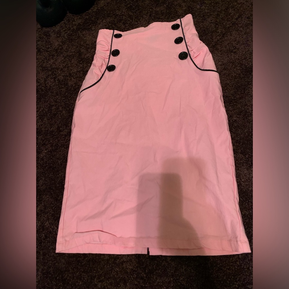 Steady Sexy Pencil pink skirt 1950s Pinup Rockabilly W/Buttons